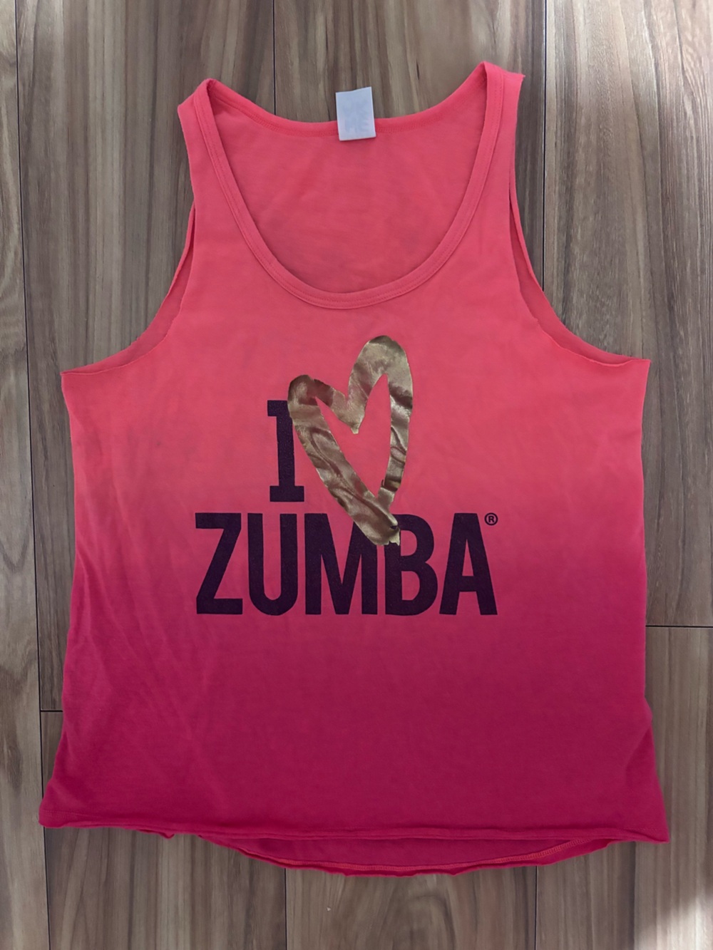 Zumba Fitness Coral Pink Ombre Tank with Gold Heart Logo